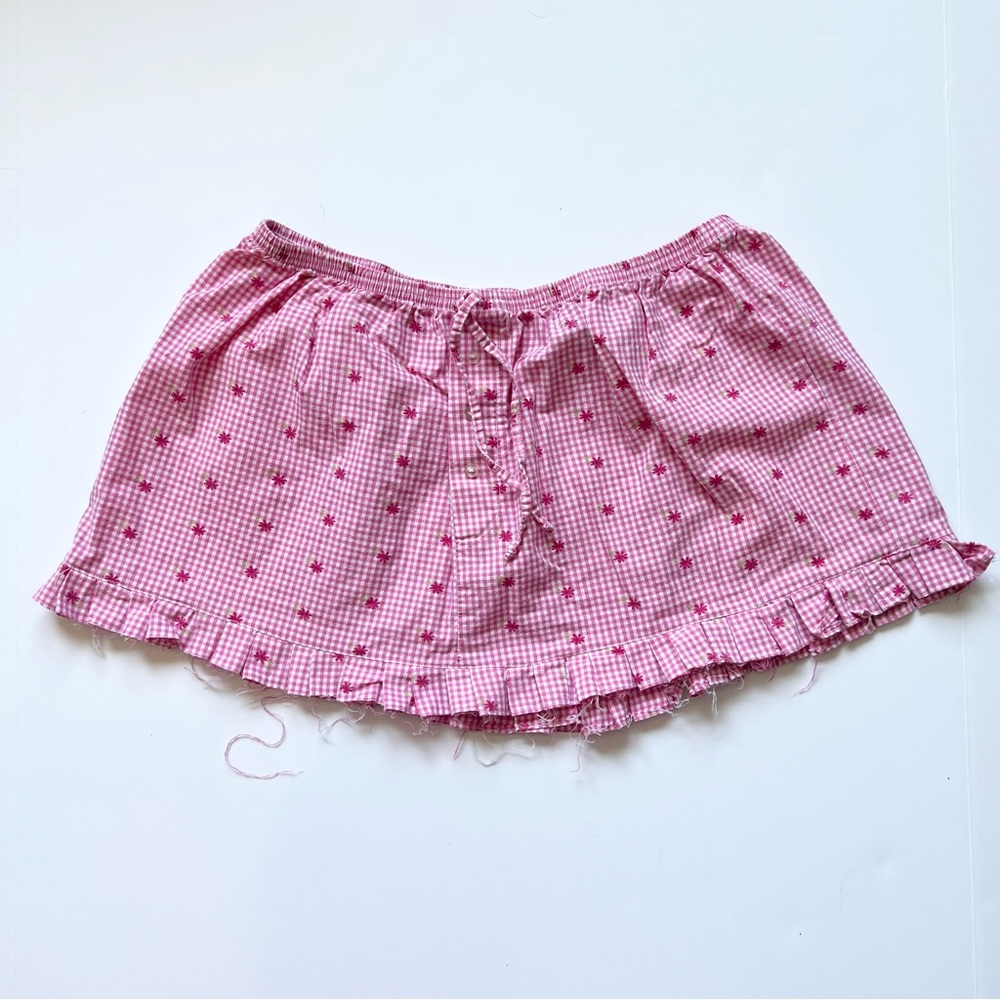Faded Glory Sleepwear Pink Floral Plaid Ruffle Mini Skirt Size L 100% Cotton‎